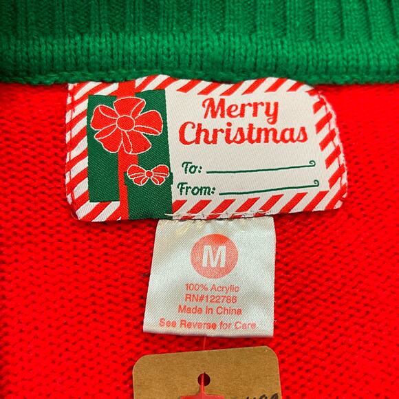 Merry Christmas SANTA'S COMING TO TOWN Ugly Christmas Faux Cardigan Size Med - Picture 3 of 4